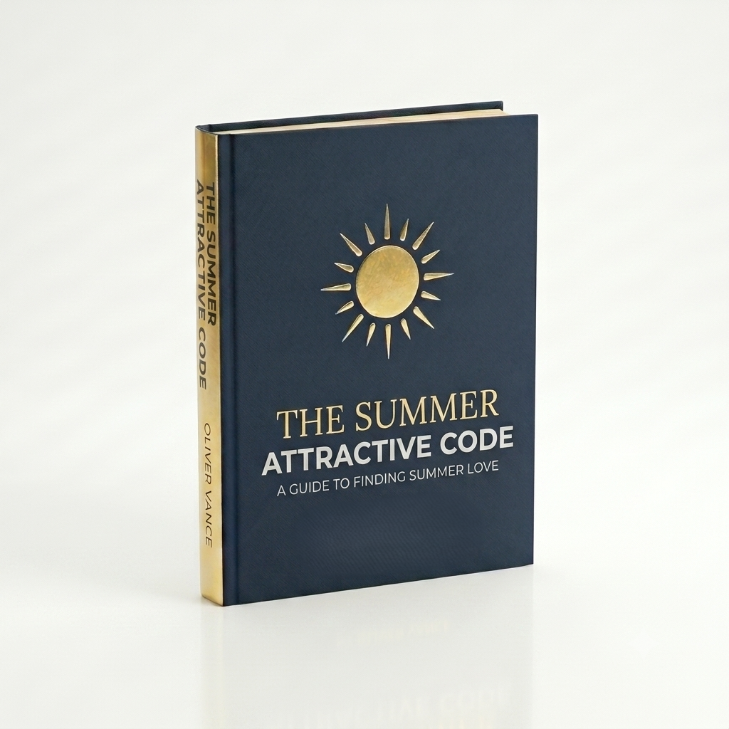 The Summer Attractive Code hardcover book with a navy blue and gold minimalist cover, offering practical advice on confidence, self-improvement, dating, social skills, and becoming more attractive during summer.